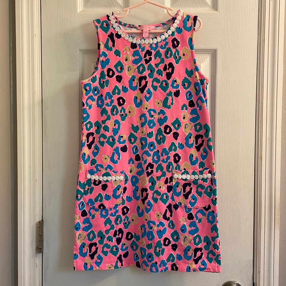 Girls Lilly Pulitzer leopard knit shift dress, size L (8-10)
